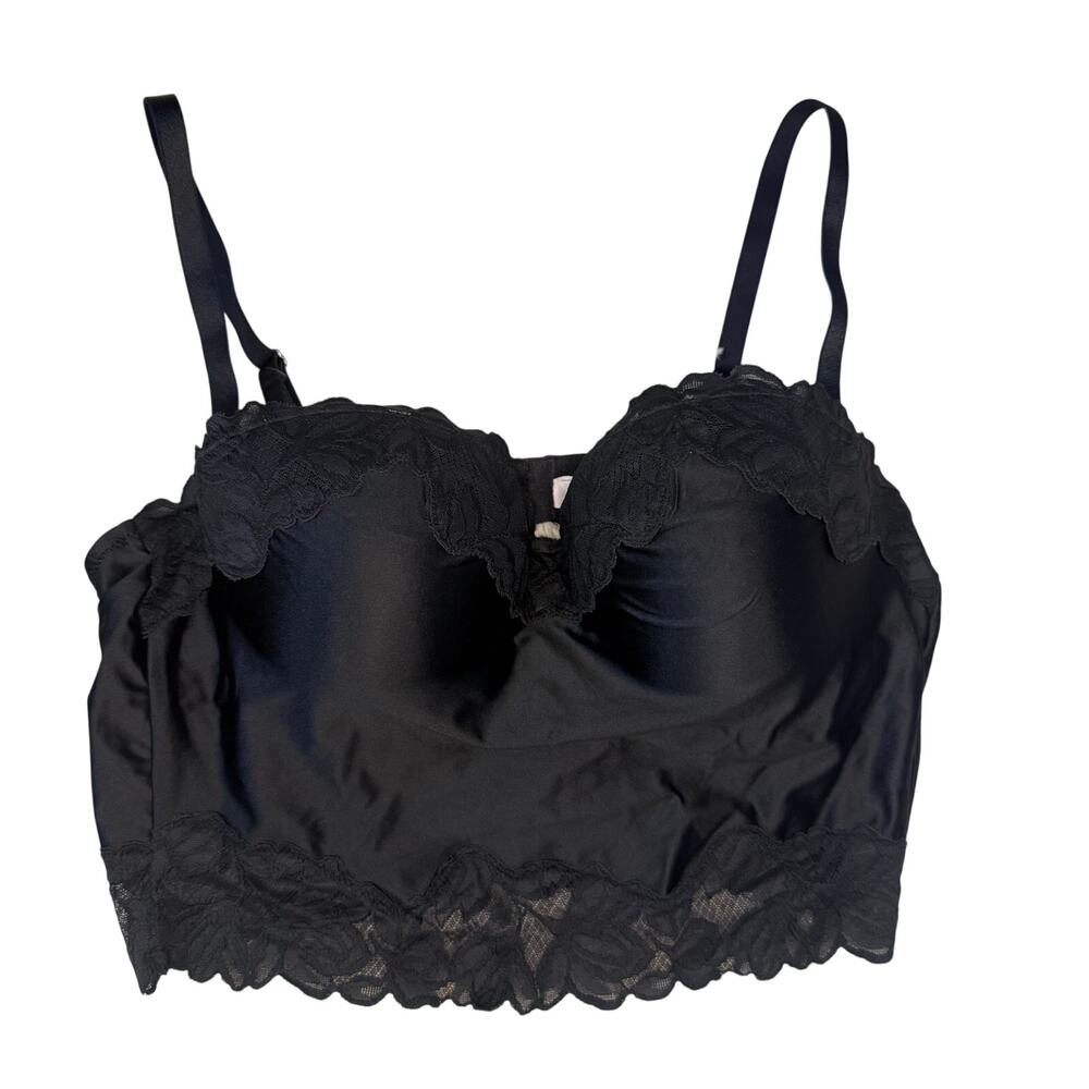 Auden Black Lace Trim Longline Bustier Bra Top NWT Size L